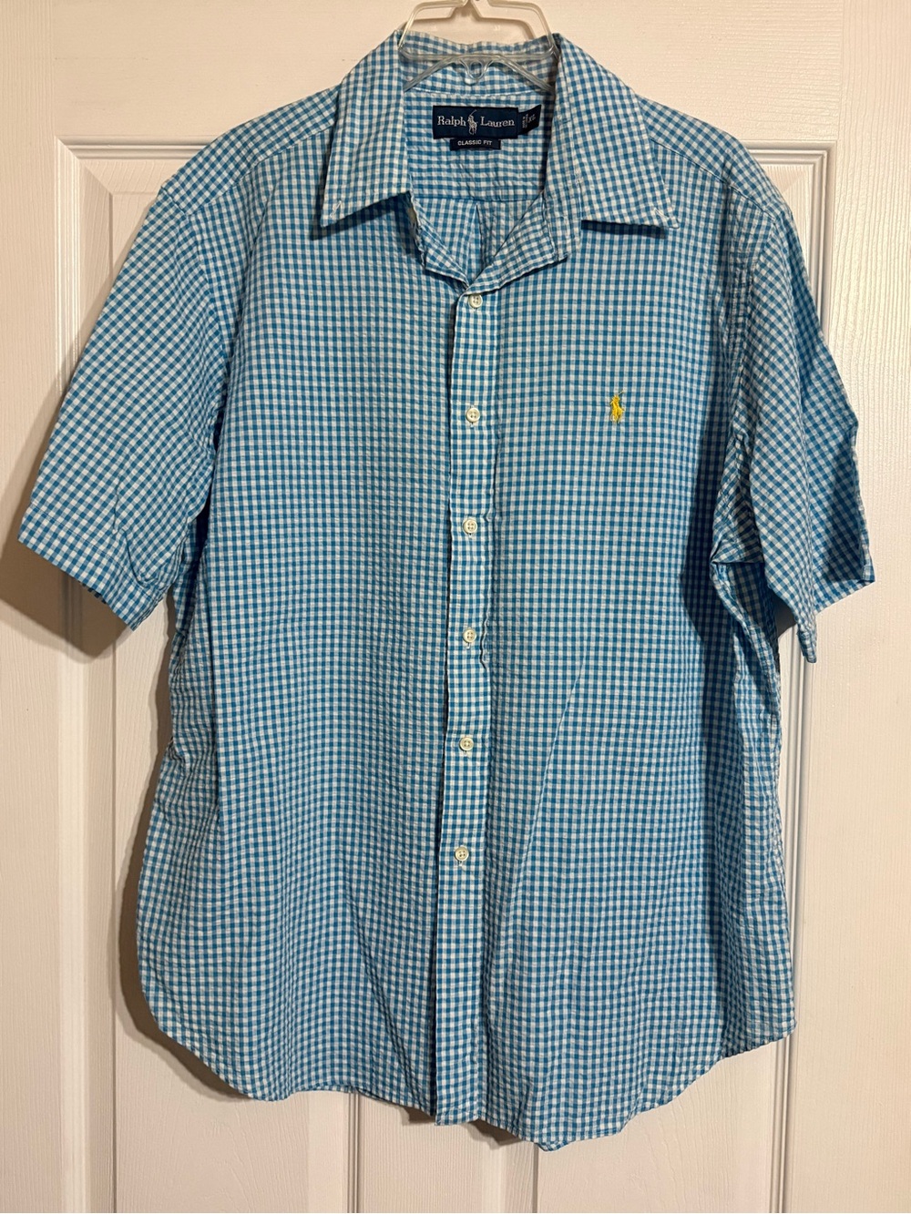 Ralph Lauren Blue Gingham Short-Sleeve Button-Down Shirt